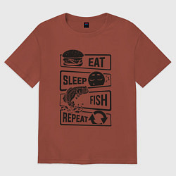 Футболка оверсайз женская Есть спать рыбалка, цвет: кирпичный