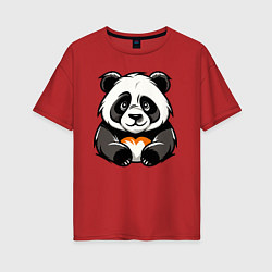 Футболка оверсайз женская Милая панда лежит, цвет: красный