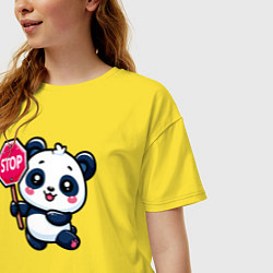 Футболка оверсайз женская Милая панда со знаком стоп, цвет: желтый — фото 2