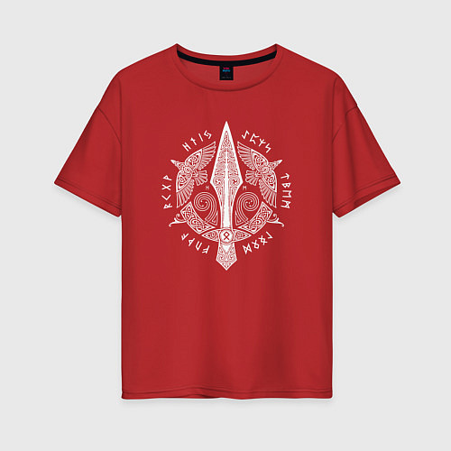 Женская футболка оверсайз Копьё одина и вороны воины / Красный – фото 1
