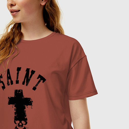 Женская футболка оверсайз Крест с черепом / Кирпичный – фото 3