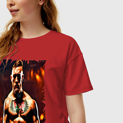 Женская футболка оверсайз Конор Макгрегор боец UFC / Красный – фото 3