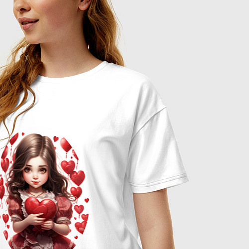 Женская футболка оверсайз Девочка валентинка в красном / Белый – фото 3