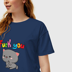 Футболка оверсайз женская Котик fuck you, цвет: тёмно-синий — фото 2