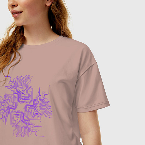 Женская футболка оверсайз Техно линии электроплаты / Пыльно-розовый – фото 3