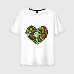 Женская футболка оверсайз Сердце из цветов и травы