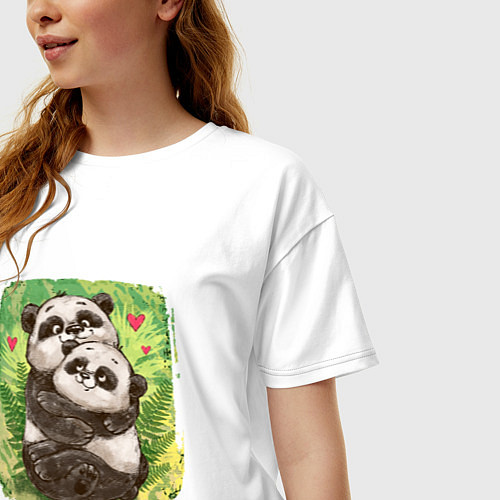 Женская футболка оверсайз Влюбленные мультяшные панды / Белый – фото 3