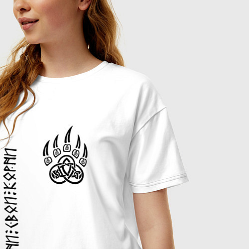 Женская футболка оверсайз Символика печать велеса - помни свои корни / Белый – фото 3
