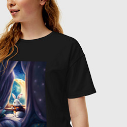 Футболка оверсайз женская Кролик в пижаме, цвет: черный — фото 2