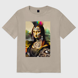 Футболка оверсайз женская Punk Mona Lisa is covered in tattoos, цвет: миндальный