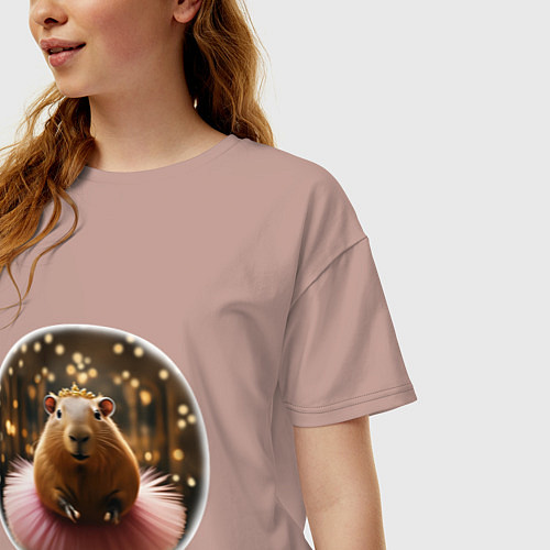 Женская футболка оверсайз Мем капибара балерина танцует в розовой юбке / Пыльно-розовый – фото 3