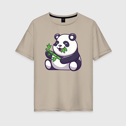 Женская футболка оверсайз Панда ест бамбук / Миндальный – фото 1