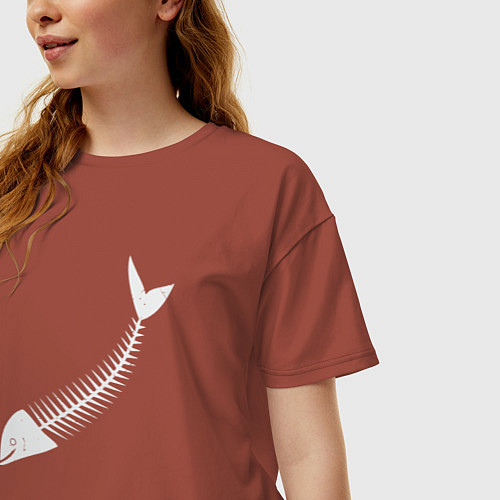 Женская футболка оверсайз Скелет рыбы / Кирпичный – фото 3