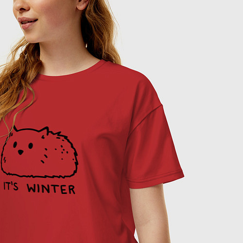 Женская футболка оверсайз Cat its winter / Красный – фото 3