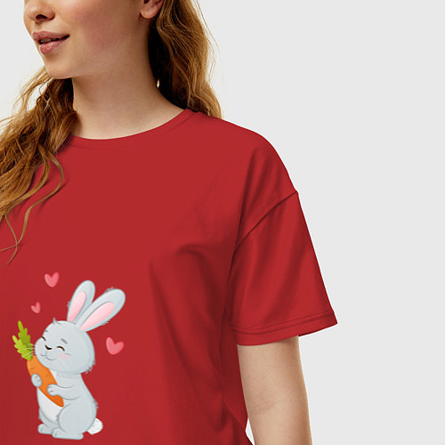 Женская футболка оверсайз Зайка и морковка Любовь-морковь / Красный – фото 3