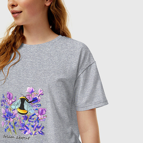 Женская футболка оверсайз Шмель в лаванде-мечтая о лете / Меланж – фото 3
