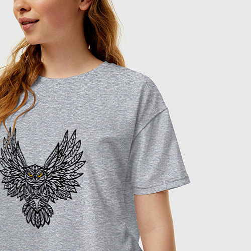Женская футболка оверсайз Полёт совы маркером / Меланж – фото 3