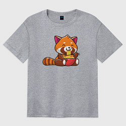 Футболка оверсайз женская Красная панда ест лапшу, цвет: меланж