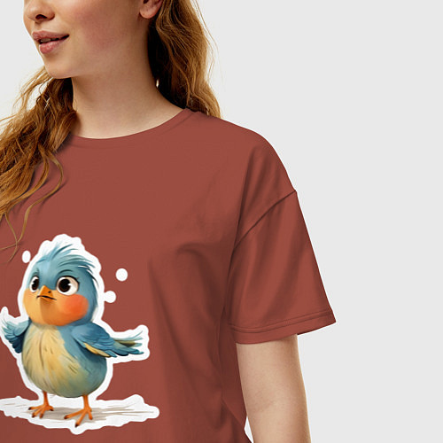 Женская футболка оверсайз Мультяшная птица / Кирпичный – фото 3