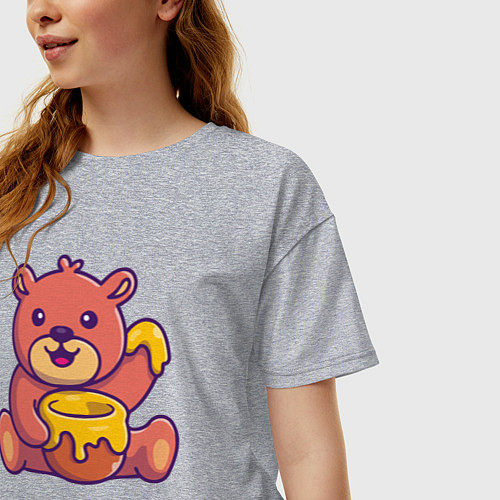 Женская футболка оверсайз Мишка с горшочком мёда / Меланж – фото 3