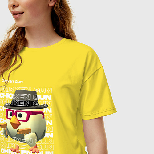 Женская футболка оверсайз Чикин ган - ципленок с пистолетом / Желтый – фото 3