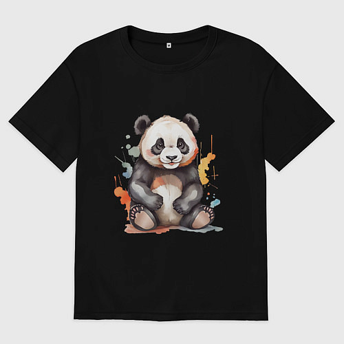 Женская футболка оверсайз Панда в кляксах / Черный – фото 1