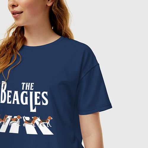 Женская футболка оверсайз Бигли The Beatles пародия / Тёмно-синий – фото 3
