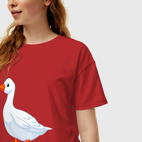 Женская футболка оверсайз Гусь белый нарисованный / Красный – фото 3