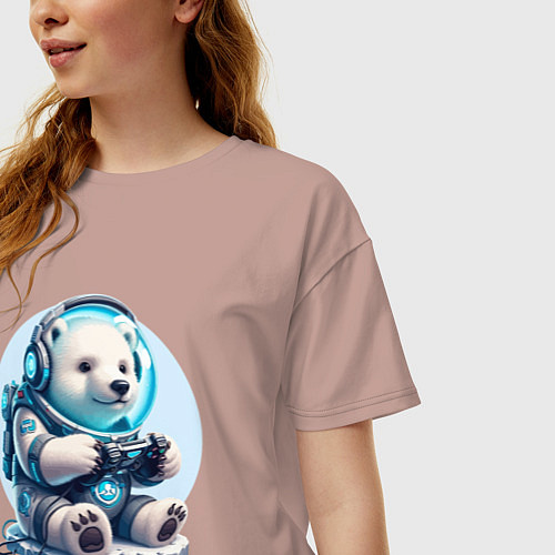 Женская футболка оверсайз Белый медвежонок - кибер спорт / Пыльно-розовый – фото 3