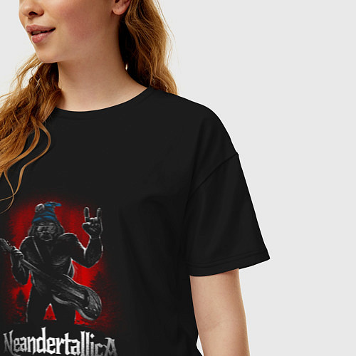 Женская футболка оверсайз Пародия на Металлику Неандерталлика / Черный – фото 3