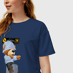 Футболка оверсайз женская Плюшевый медведь на чемодане, цвет: тёмно-синий — фото 2