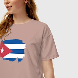 Футболка оверсайз женская Флаг Кубы, цвет: пыльно-розовый — фото 2