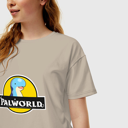 Женская футболка оверсайз Релаксаурус Палворлд / Миндальный – фото 3