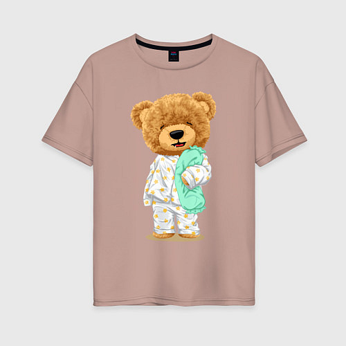 Женская футболка оверсайз Плюшевый медвежонок сонный / Пыльно-розовый – фото 1