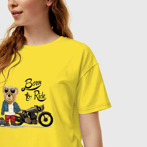 Женская футболка оверсайз Плюшевый медвежонок с мотоциклом / Желтый – фото 3
