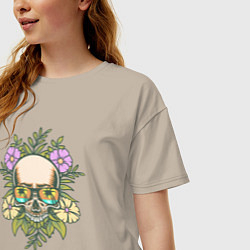 Футболка оверсайз женская Skull and flowers, цвет: миндальный — фото 2