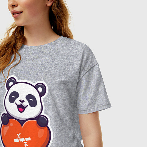 Женская футболка оверсайз Сердечная панда / Меланж – фото 3