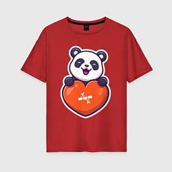 Футболка оверсайз женская Сердечная панда, цвет: красный