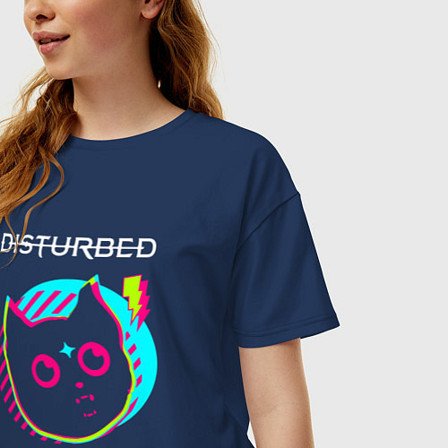 Женская футболка оверсайз Disturbed rock star cat / Тёмно-синий – фото 3