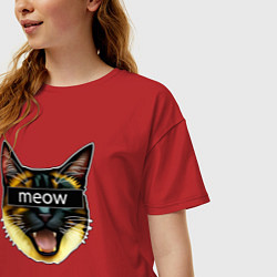 Футболка оверсайз женская Кот meow стикер, цвет: красный — фото 2