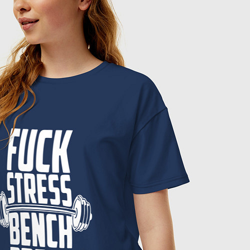 Женская футболка оверсайз К черту стресс качаю пресс / Тёмно-синий – фото 3