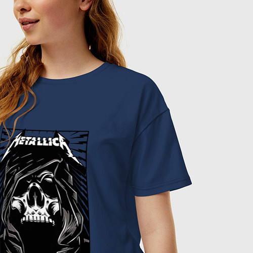 Женская футболка оверсайз Металлика - череп / Тёмно-синий – фото 3