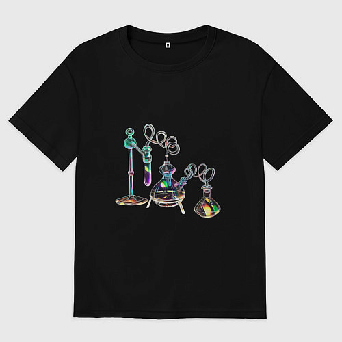 Женская футболка оверсайз Стеклянные колбочки / Черный – фото 1