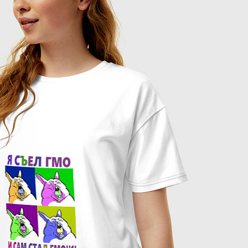 Женская футболка оверсайз Заяц орущий ГМО / Белый – фото 3
