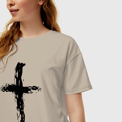 Женская футболка оверсайз Крест волнистый графика / Миндальный – фото 3