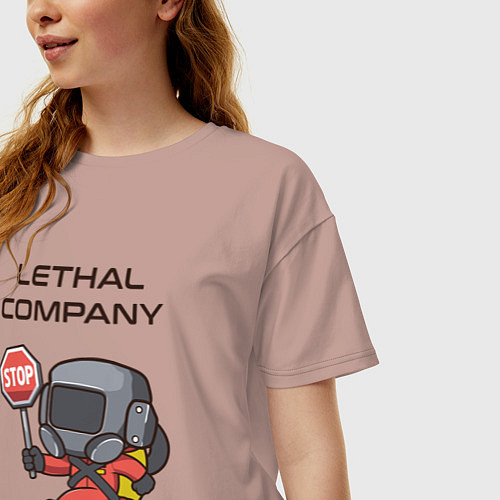 Женская футболка оверсайз Lethal company: Stop Please / Пыльно-розовый – фото 3