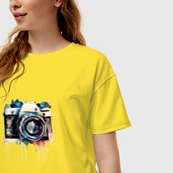 Футболка оверсайз женская Фотоаппарат акварель, цвет: желтый — фото 2