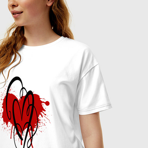 Женская футболка оверсайз Сердце красный сплэш / Белый – фото 3