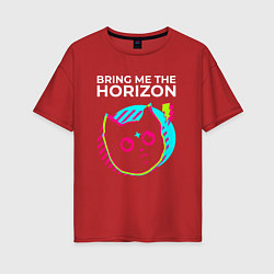 Футболка оверсайз женская Bring Me the Horizon rock star cat, цвет: красный