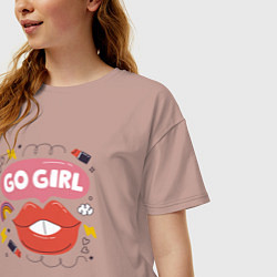 Футболка оверсайз женская Go girl lips, цвет: пыльно-розовый — фото 2